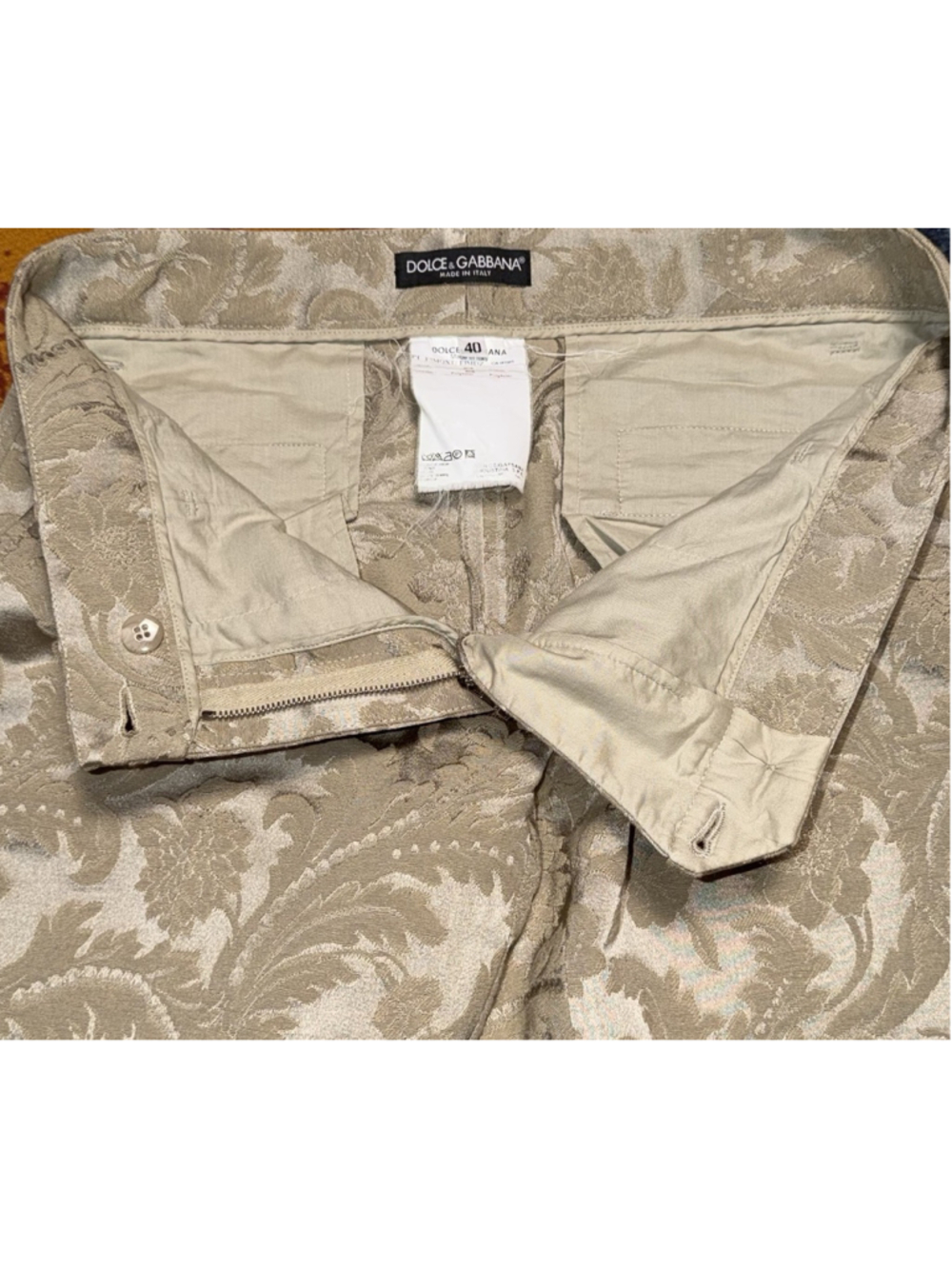 Dolce & Gabbana Womens Floral Jacquard Beige Tan Flare Pants Trousers 40/4 EUC - Picture 8 of 9